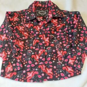 Cowgirl Hardware Long Sleeve Western Shirt 6 Months Pink Black rhinestone Cotton